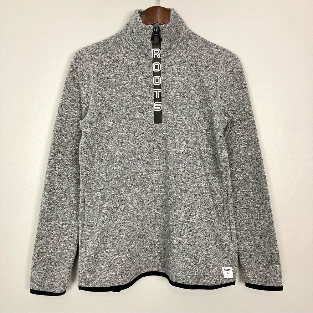 Roots Canada Quarter-Zip Pullover Sweatshirt Women’s Size M Logo Pockets Fleece